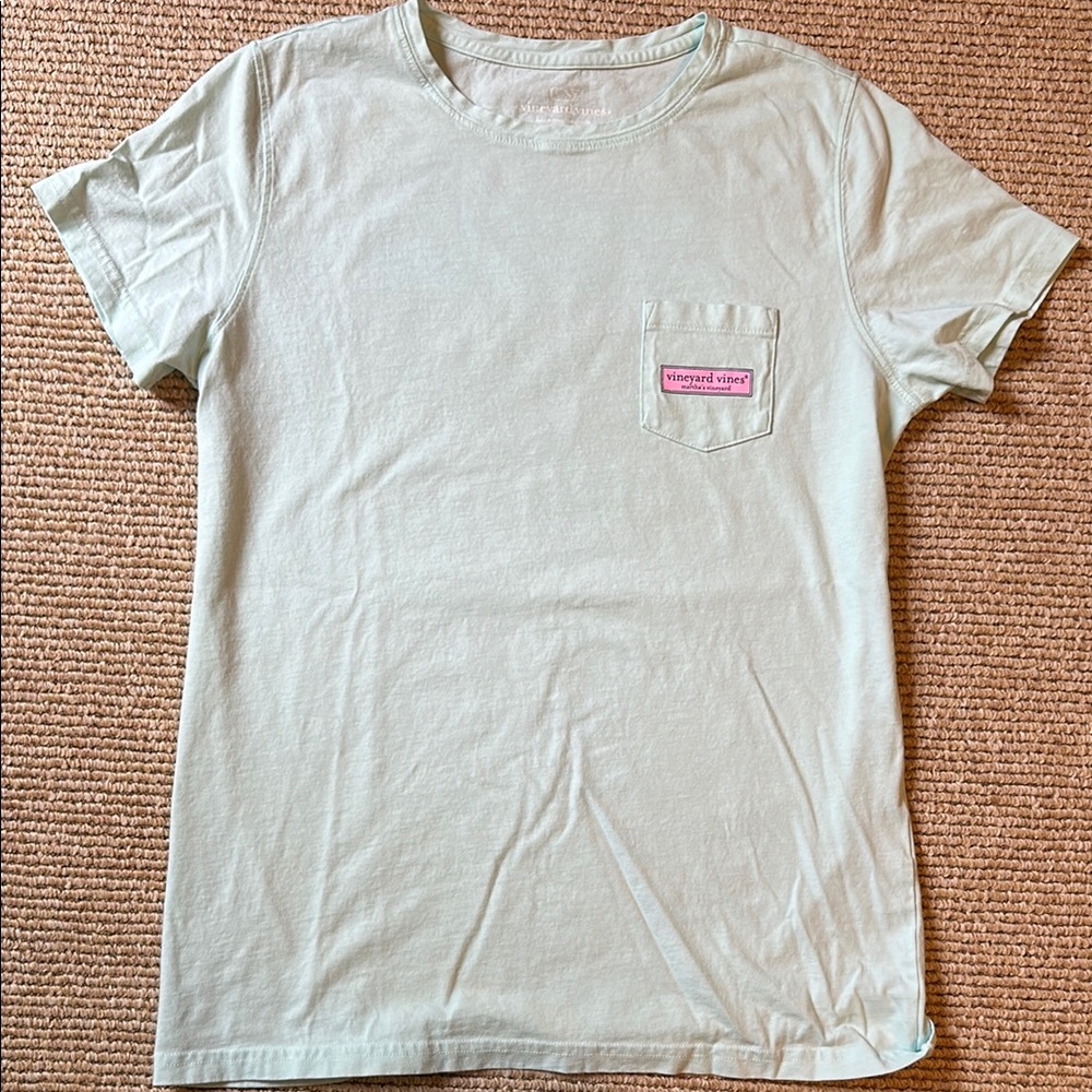 Vineyard Vines women's Mint Green Tee with Martha's Vineyard Pink Logo